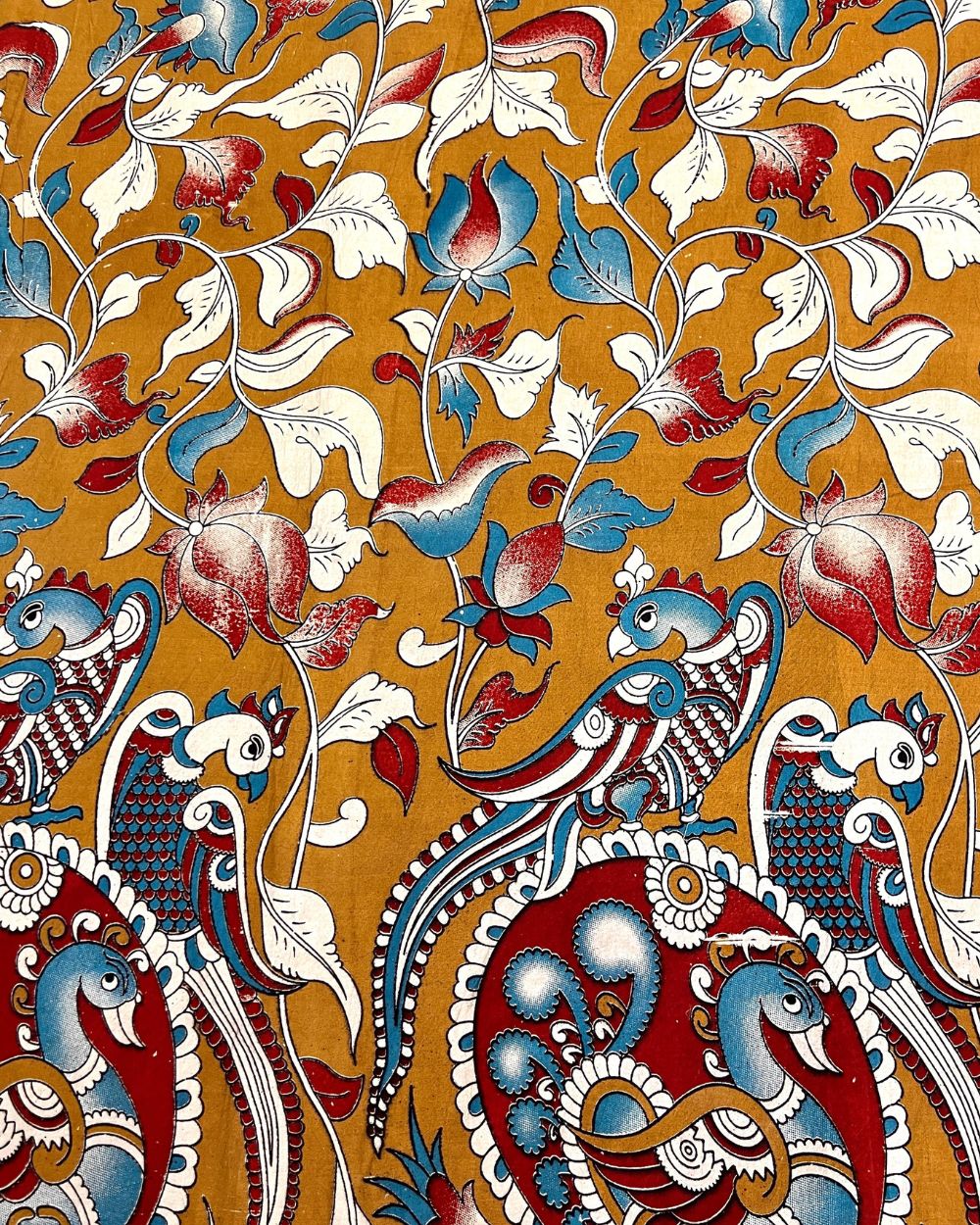 Hand Block Printed Cotton Kalamkari Olive Yellow Colour 46 Inches Width