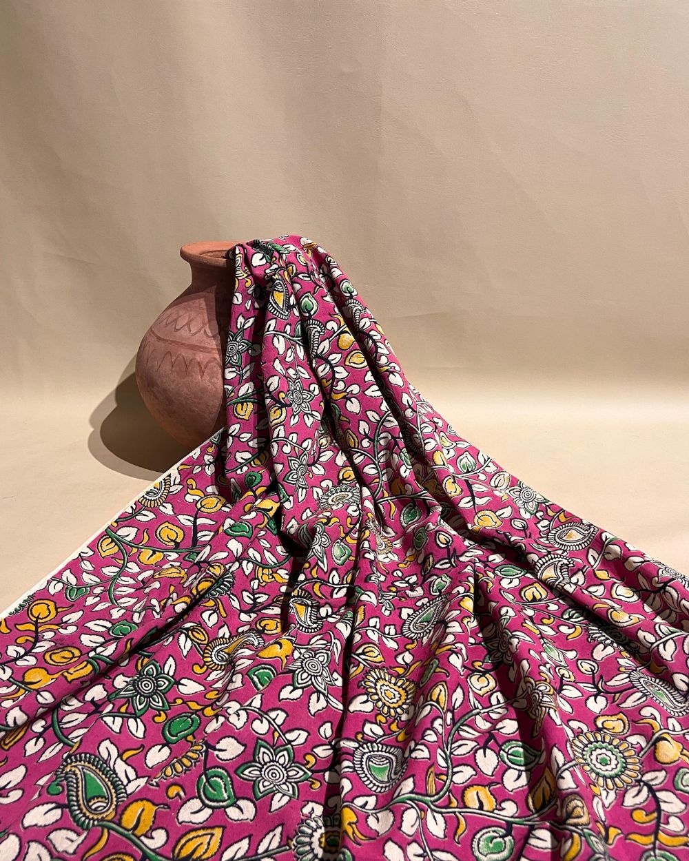 Hand Block Printed Cotton Kalamkari Pink Colour 46 Inches Width