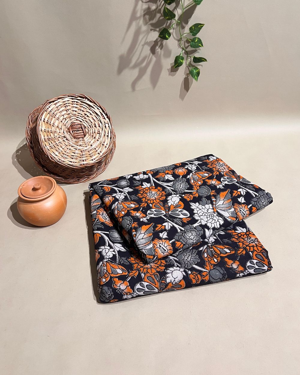 Hand Block Printed Cotton Kalamkari Black Colour 46 Inches Width