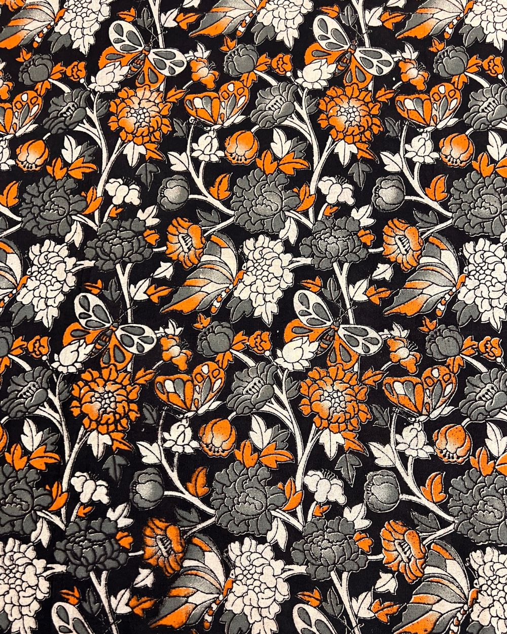 Hand Block Printed Cotton Kalamkari Black Colour 46 Inches Width