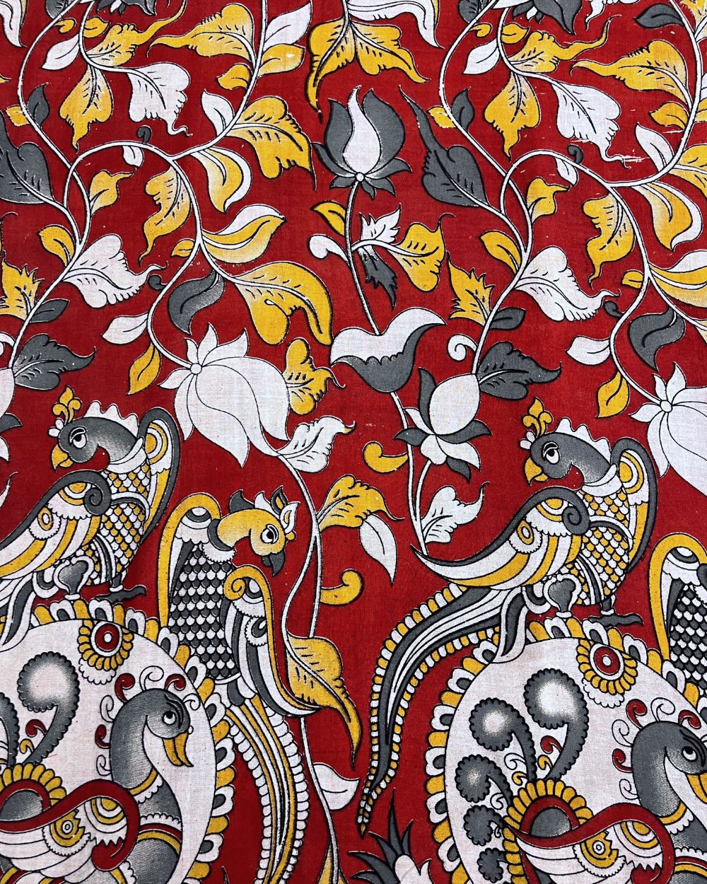 Hand Block Printed Cotton Kalamkari Maroon Colour 46 Inches Width