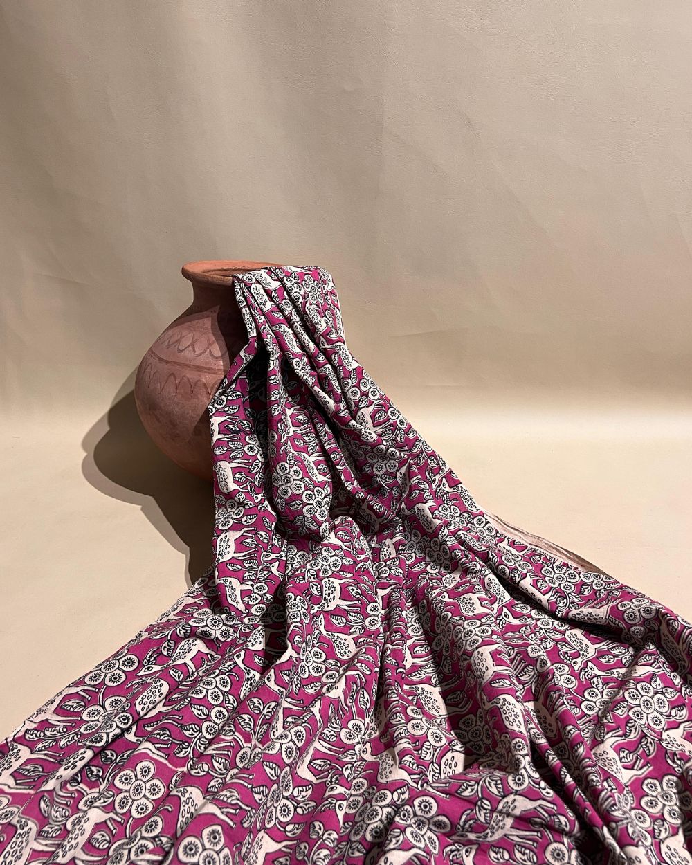 Hand Block Printed Cotton Kalamkari Pink Colour 46 Inches Width