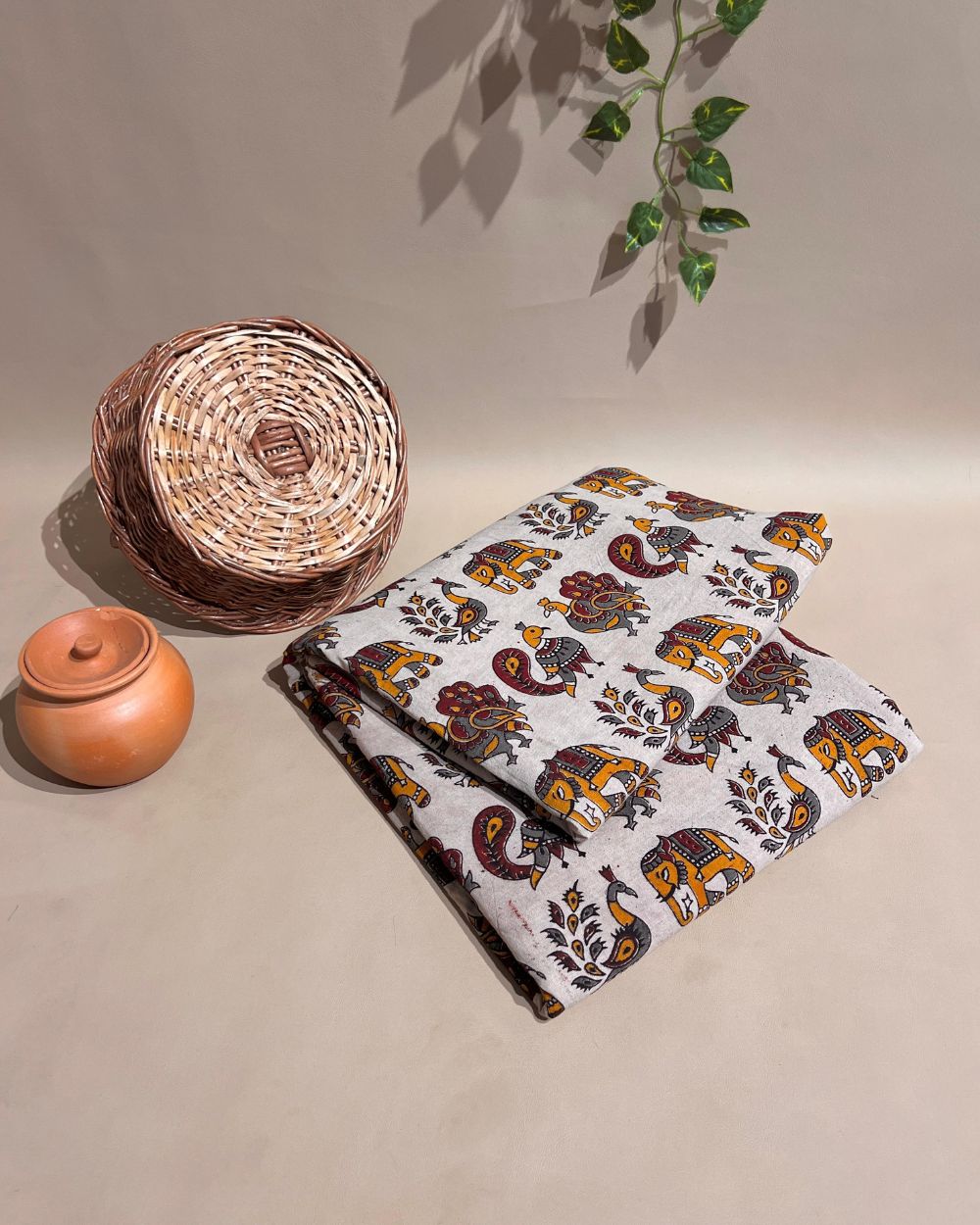 Hand Block Printed Cotton Kalamkari Cream Colour 46 Inches Width