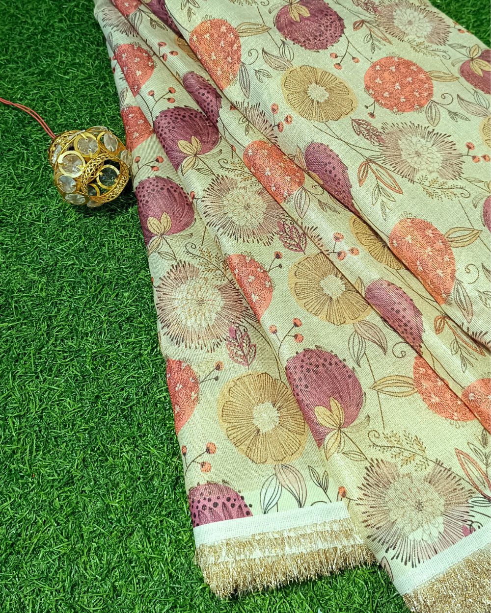 Printed Cosmos Light Pista Green Colour 44 Inches Width