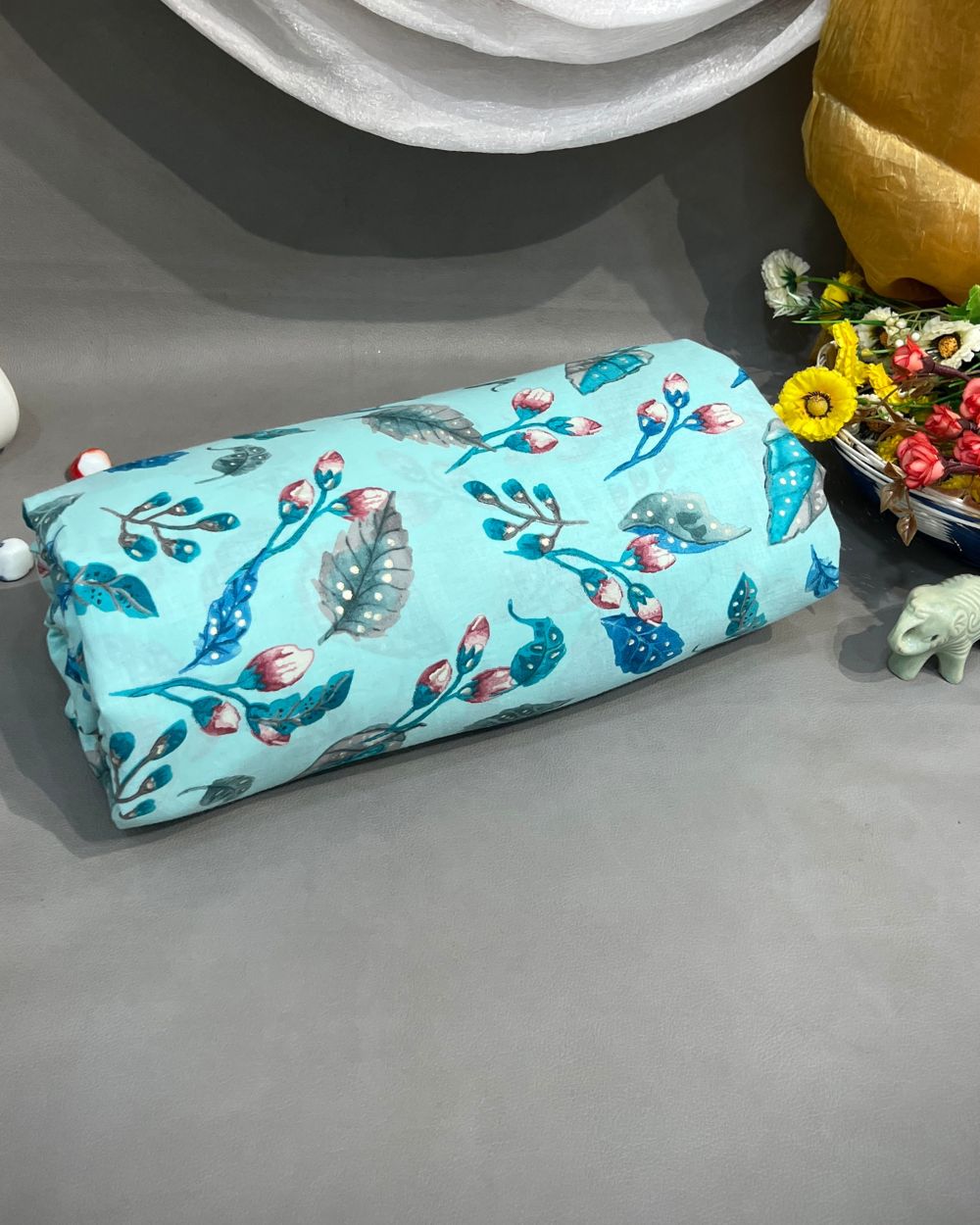 Mal Cotton with Foil Print Light Turquoise Colour 42 Inches Width