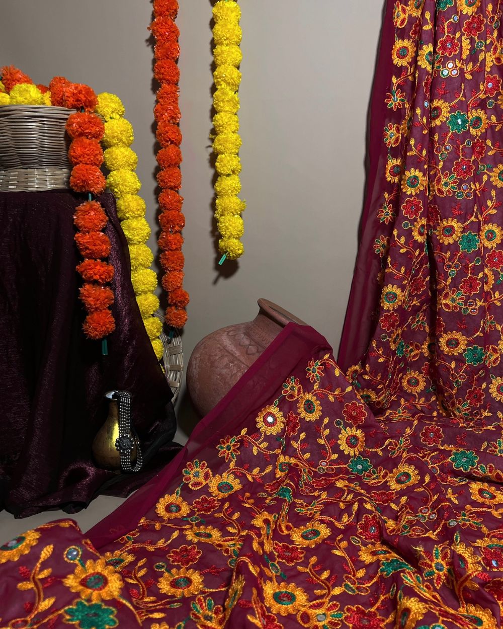 Georgette Gamthi(Rajasthani) Work Pinkish Red (Multicolor) 42 Inches Width