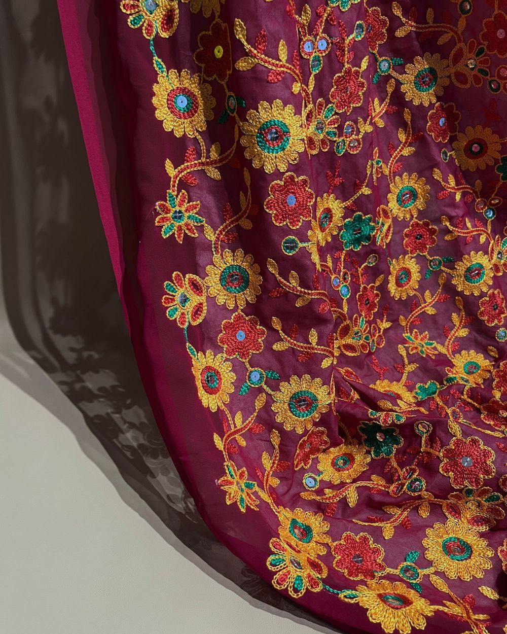 Georgette Gamthi(Rajasthani) Work Pinkish Red (Multicolor) 42 Inches Width