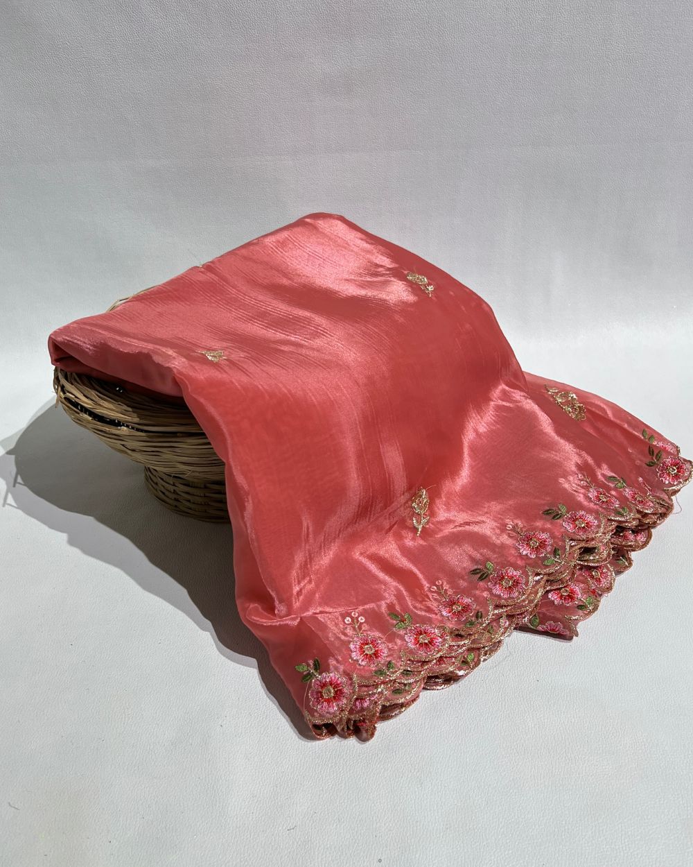 Premium Pure Soft Organza Work Dupatta Watermelon Pink Colour 40 Inches Width