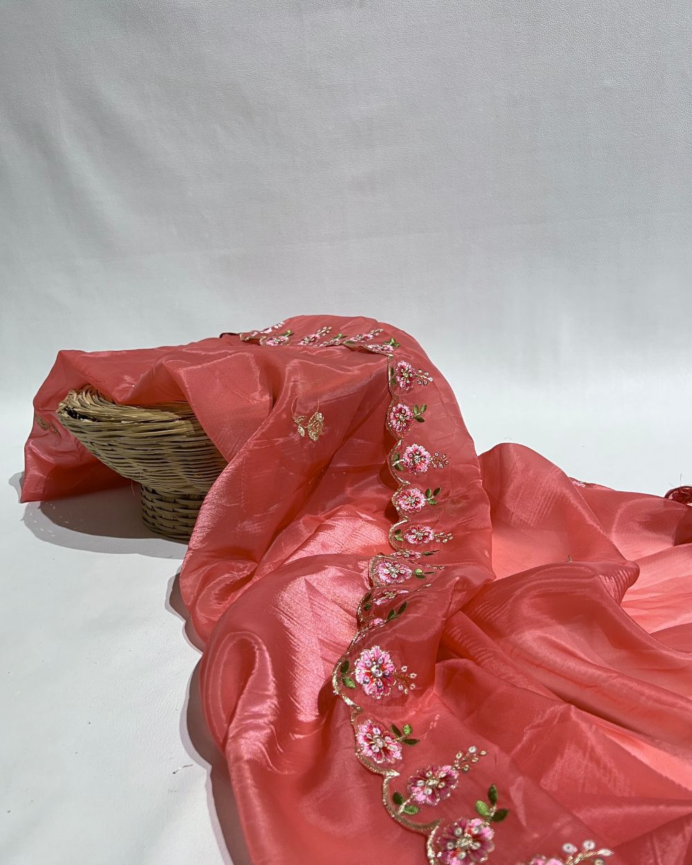 Premium Pure Soft Organza Work Dupatta Watermelon Pink Colour 40 Inches Width