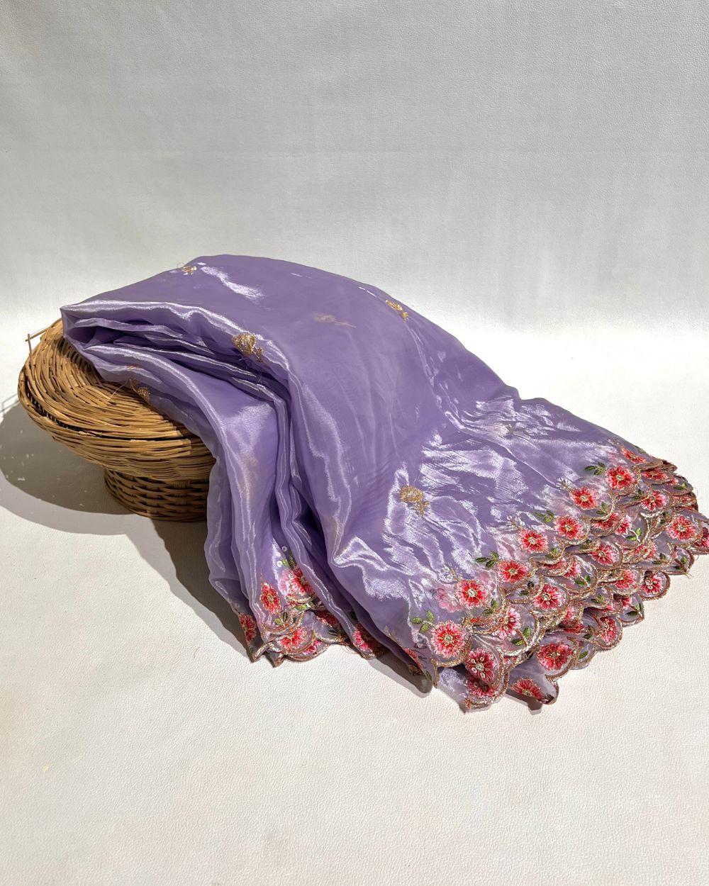 Premium Pure Soft Organza Work Dupatta Lavender Colour 40 Inches Width