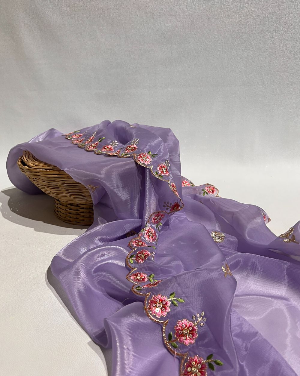 Premium Pure Soft Organza Work Dupatta Lavender Colour 40 Inches Width