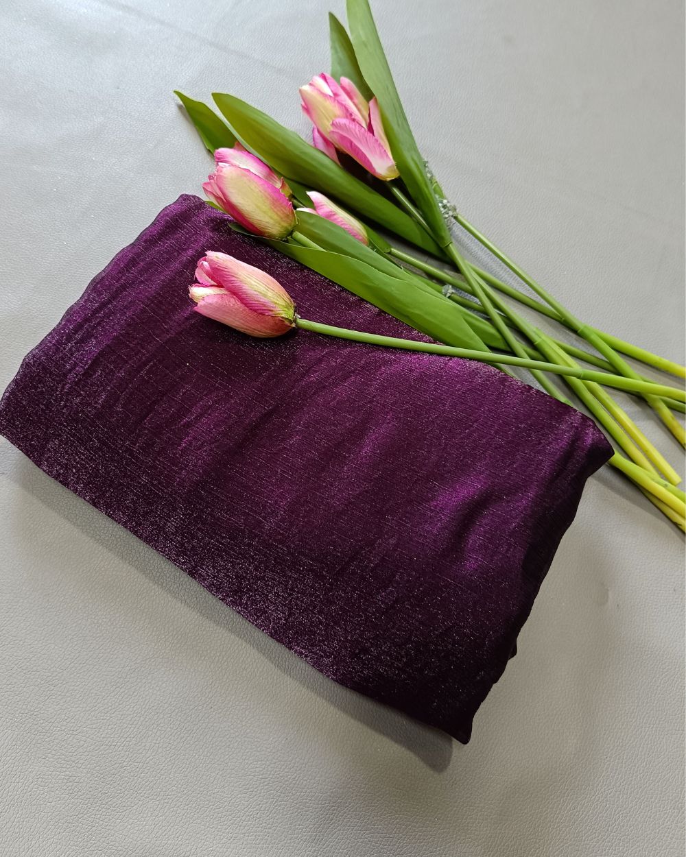 Plain Pure Space Silk Saree Without Blouse Dark Wine Colour 44 Inches Width