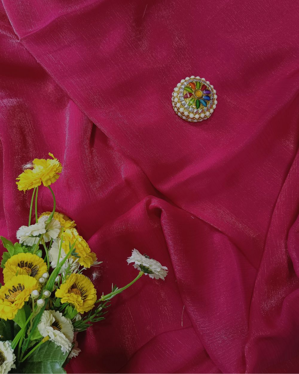 Plain Pure Space Silk Saree Without Blouse Rani pink Colour 44 Inches Width