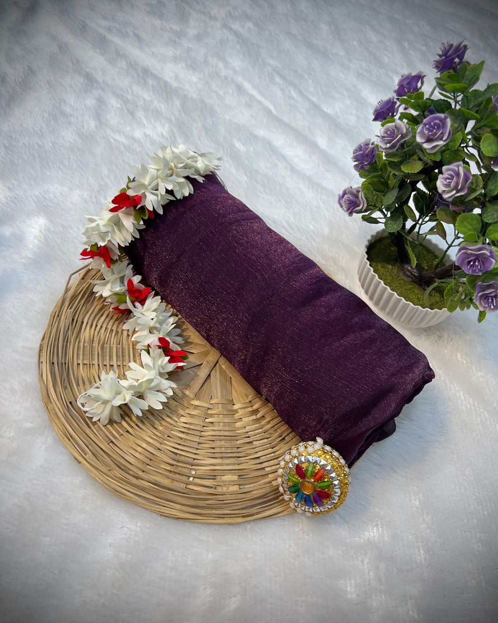 Plain Pure Space Silk Saree Without Blouse Wine  Colour 44 Inches Width