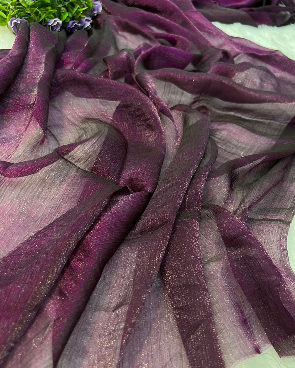 Plain Pure Space Silk Saree Without Blouse Wine  Colour 44 Inches Width