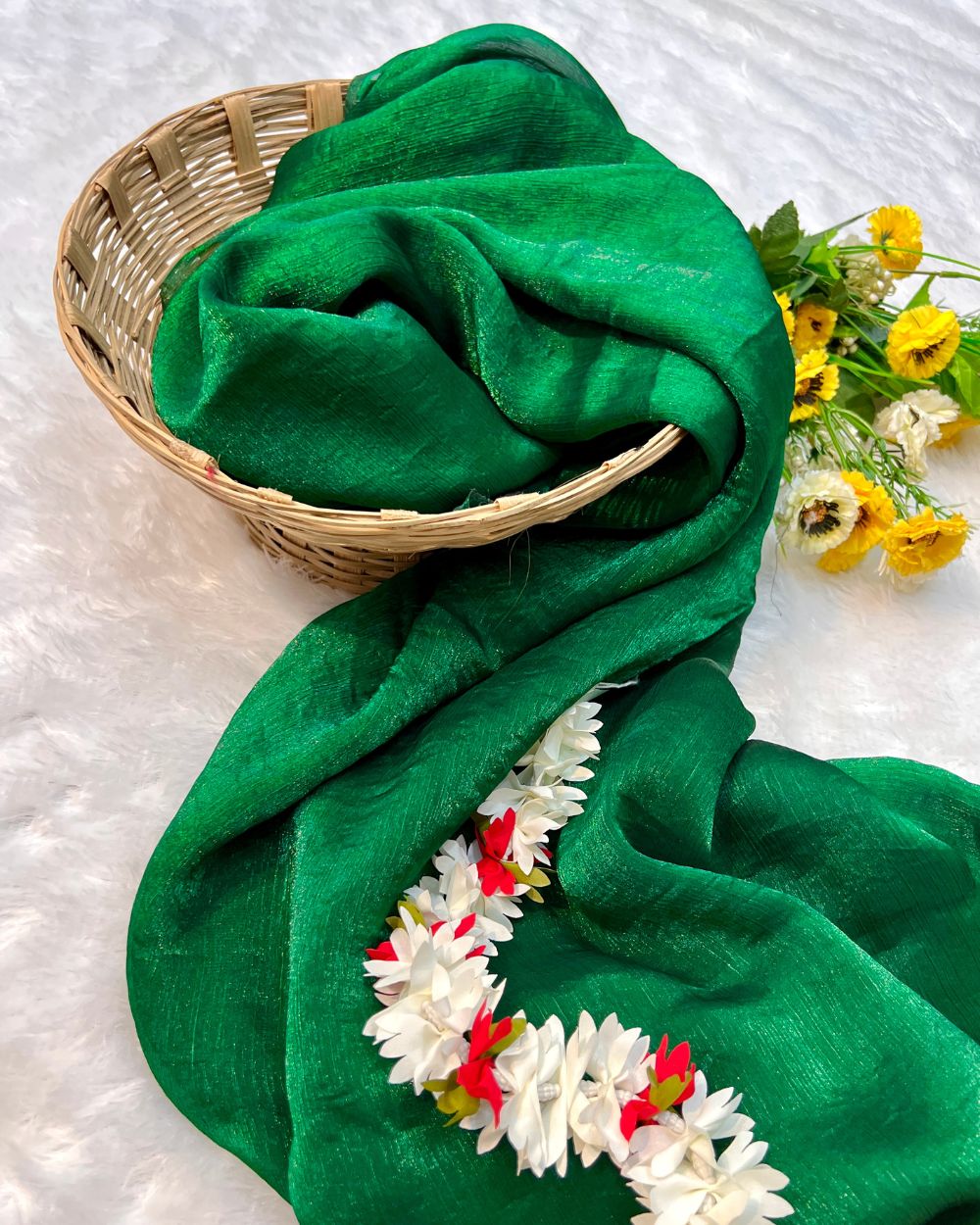 Plain Pure Space Silk Saree Without Blouse Dark Green  Colour 44 Inches Width