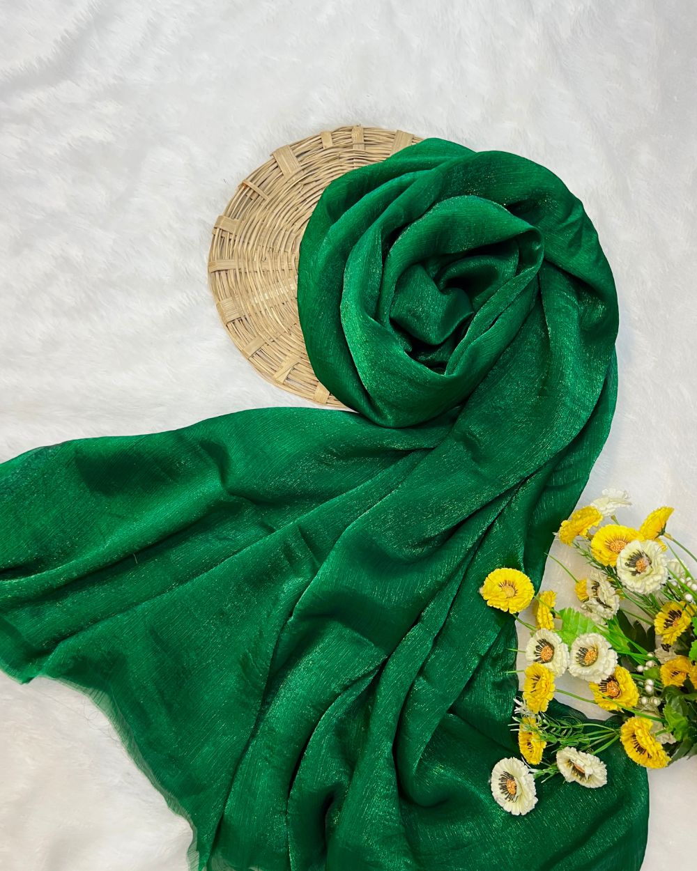 Plain Pure Space Silk Saree Without Blouse Dark Green  Colour 44 Inches Width