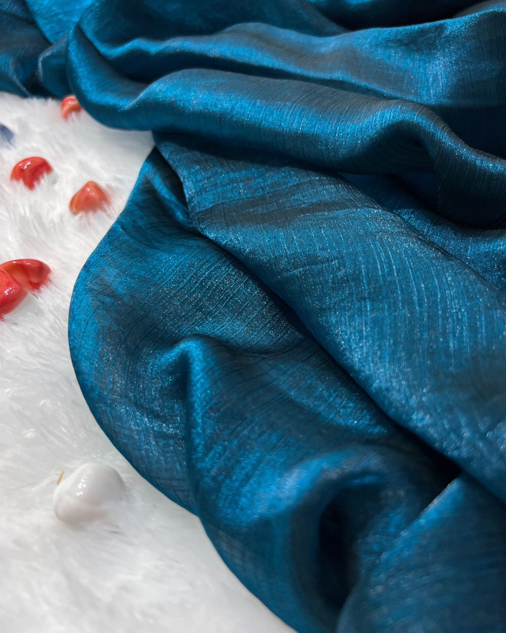 Plain Pure Space Silk Saree Without Blouse Kerosene Blue Colour 44 Inches Width