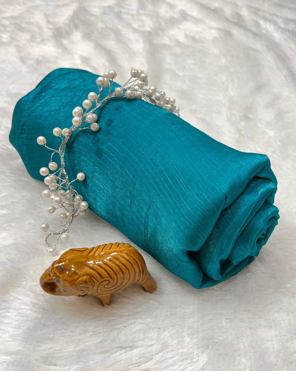 Plain Pure Space Silk Saree Without Blouse Fresh Peacock Blue Colour 44 Inches Width