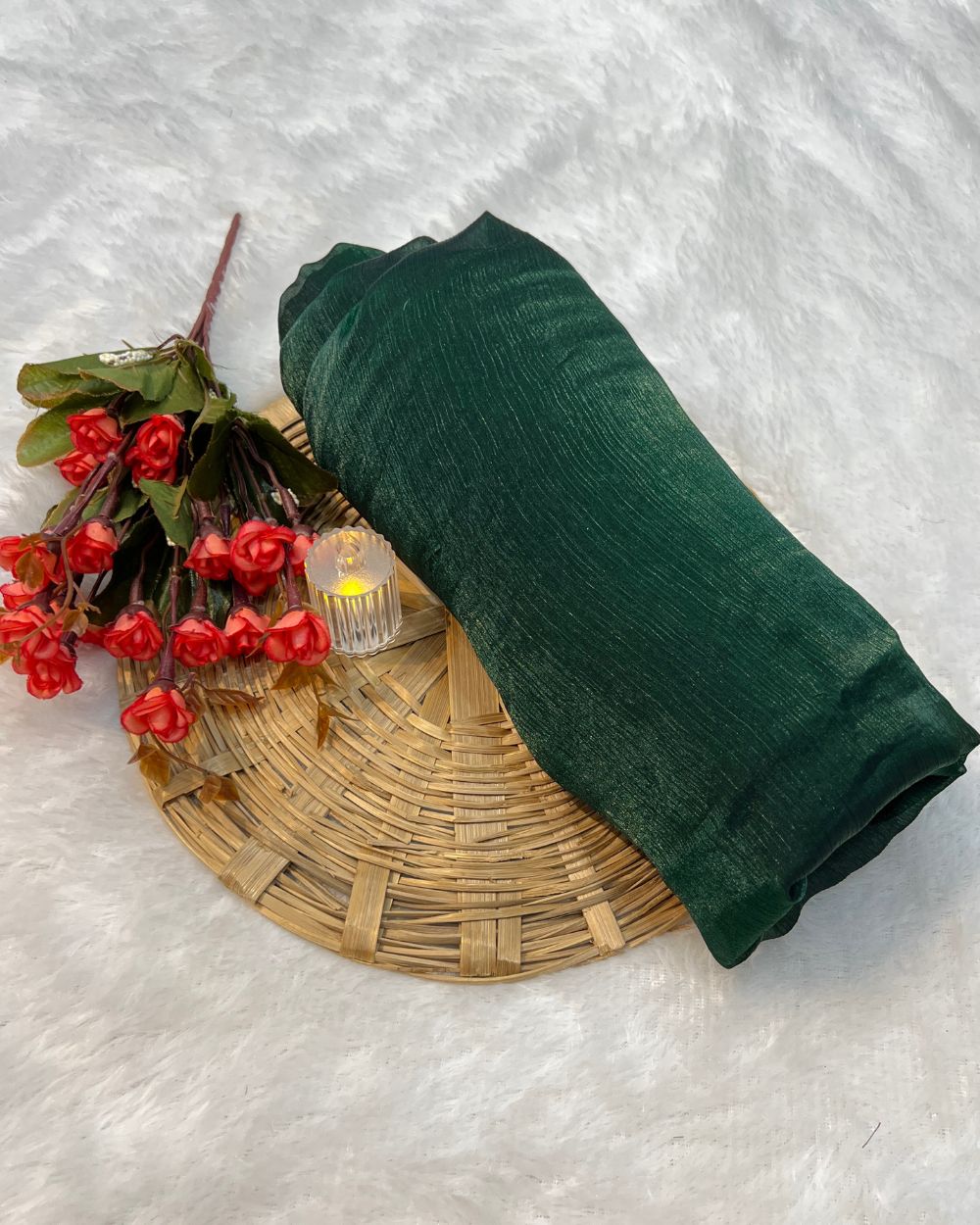 Plain Pure Space Silk Saree Without Blouse Bottle Green  Colour 44 Inches Width