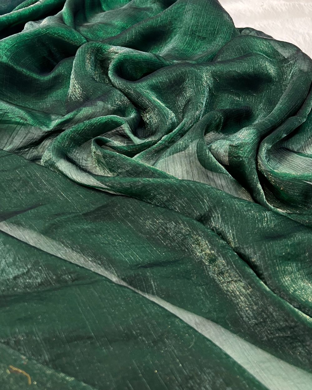 Plain Pure Space Silk Saree Without Blouse Bottle Green  Colour 44 Inches Width