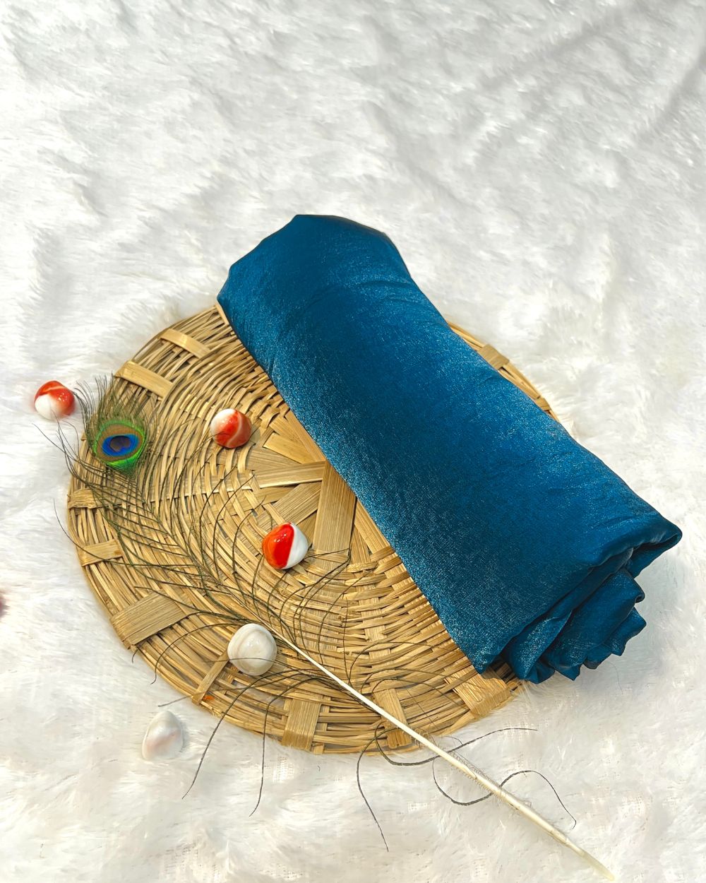 Space Satin Silk Saree Without Blouse Blue Colour 44 Inches Width