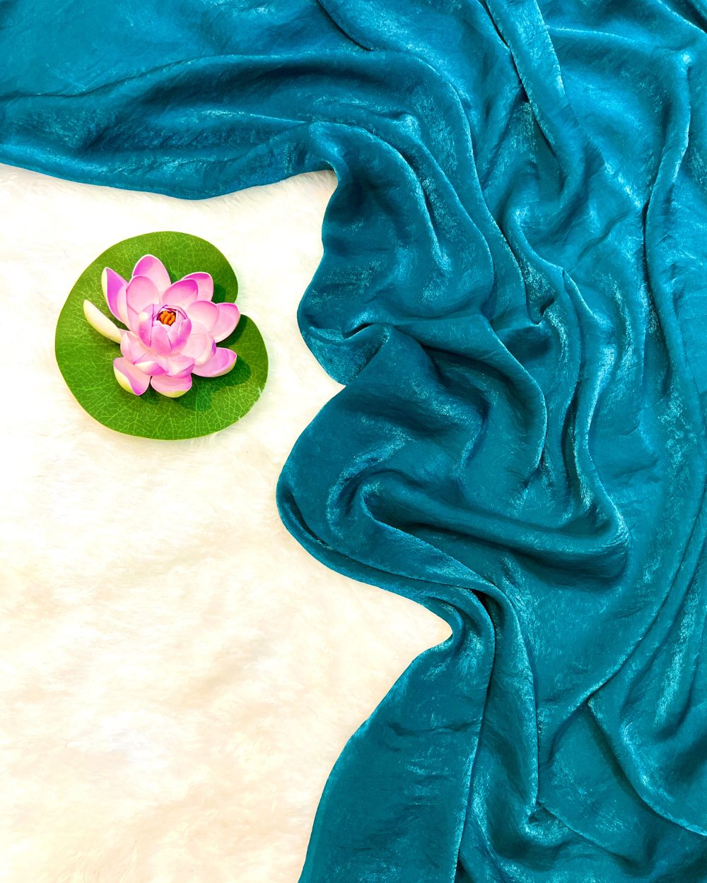 Space Satin Silk Saree Without Blouse Ocean Blue Colour 44 Inches Width