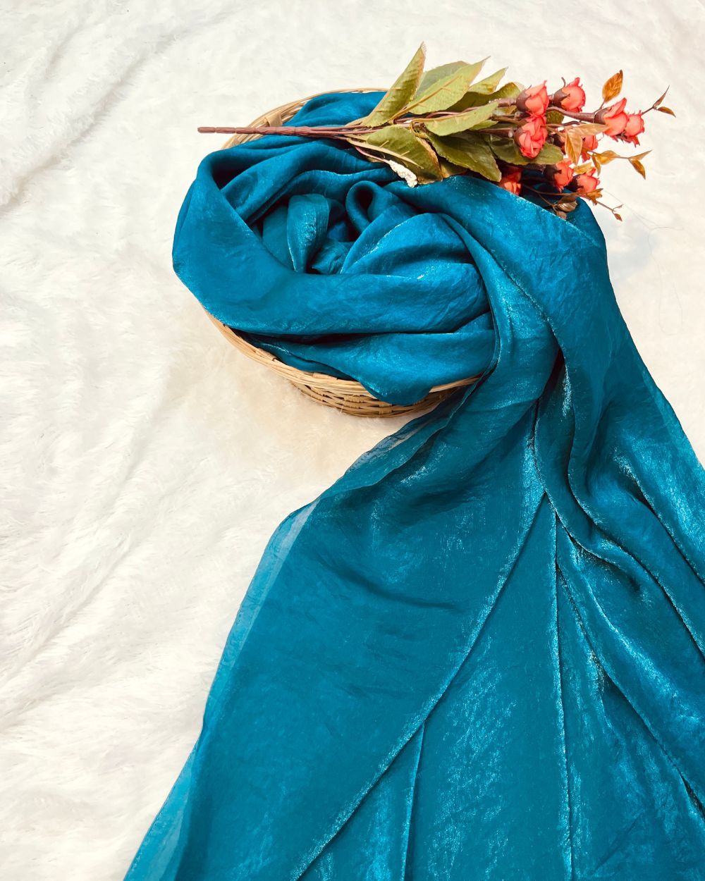 Space Satin Silk Saree Without Blouse Ocean Blue Colour 44 Inches Width