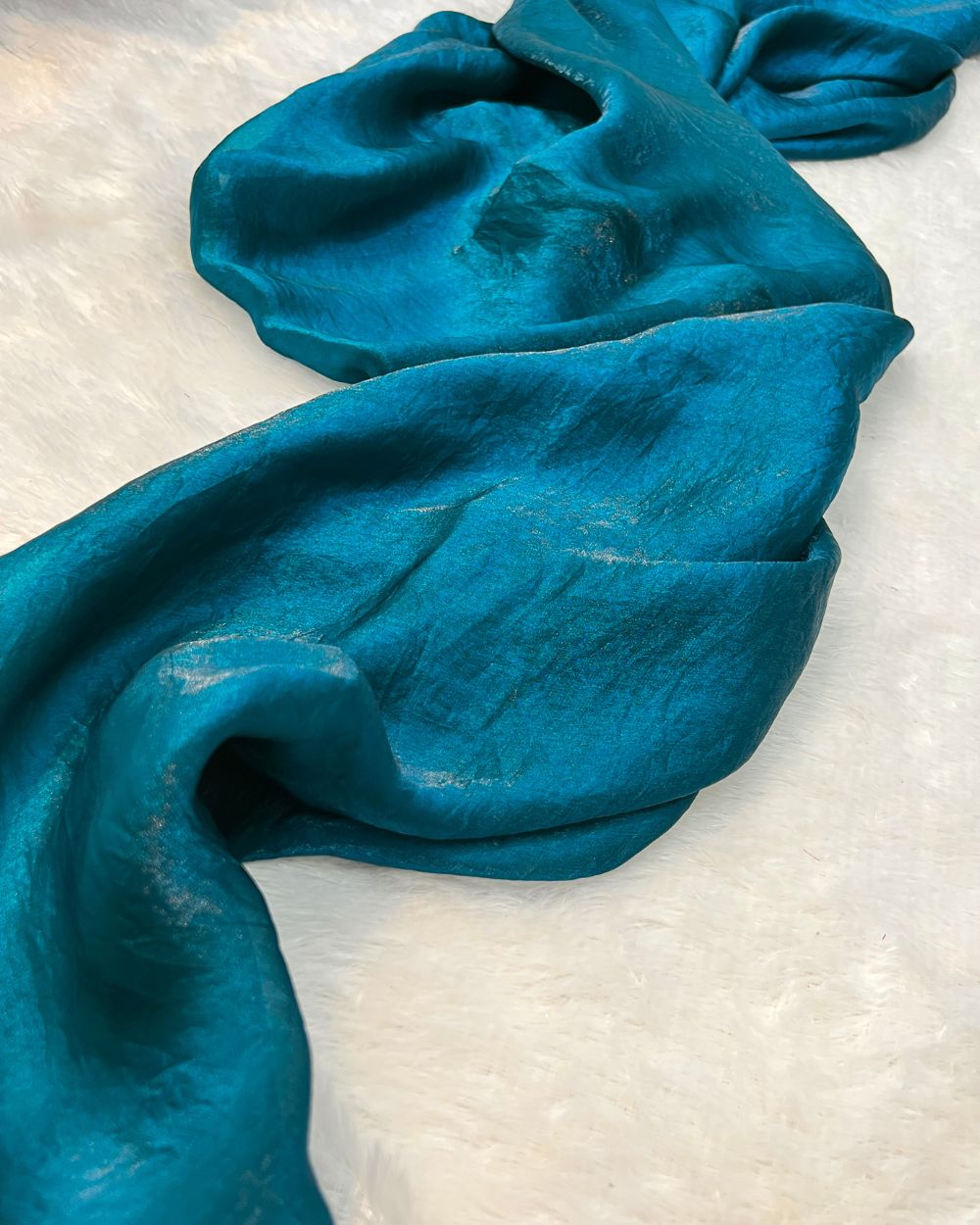 Space Satin Silk Saree Without Blouse Ocean Blue Colour 44 Inches Width