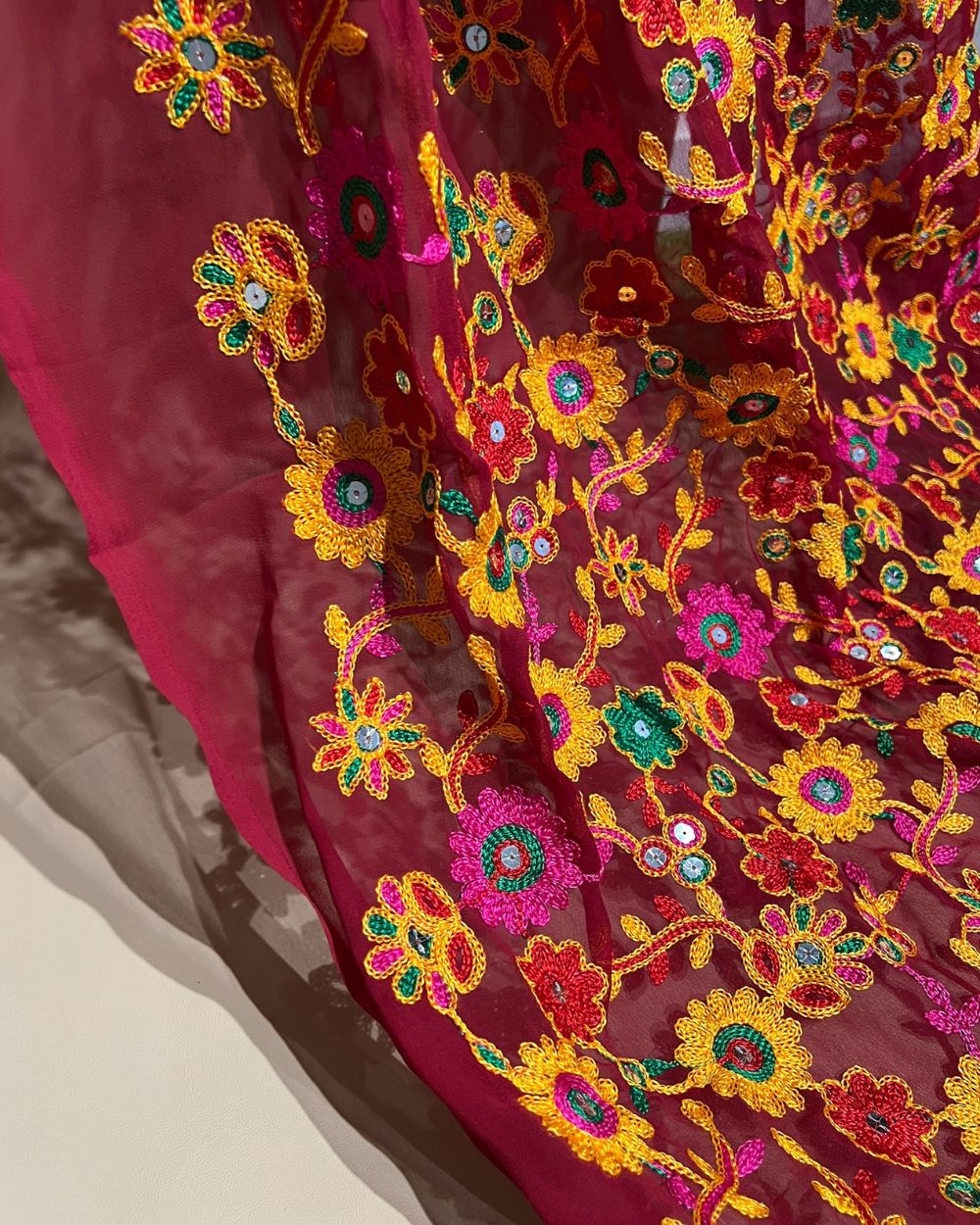 Georgette Gamthi(Rajasthani) Work Maroon (Multicolor) 42 Inches Width