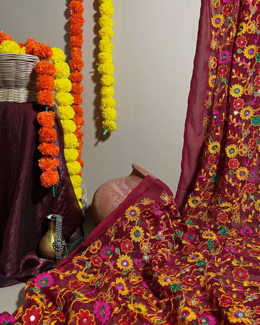 Georgette Gamthi(Rajasthani) Work Maroon (Multicolor) 42 Inches Width