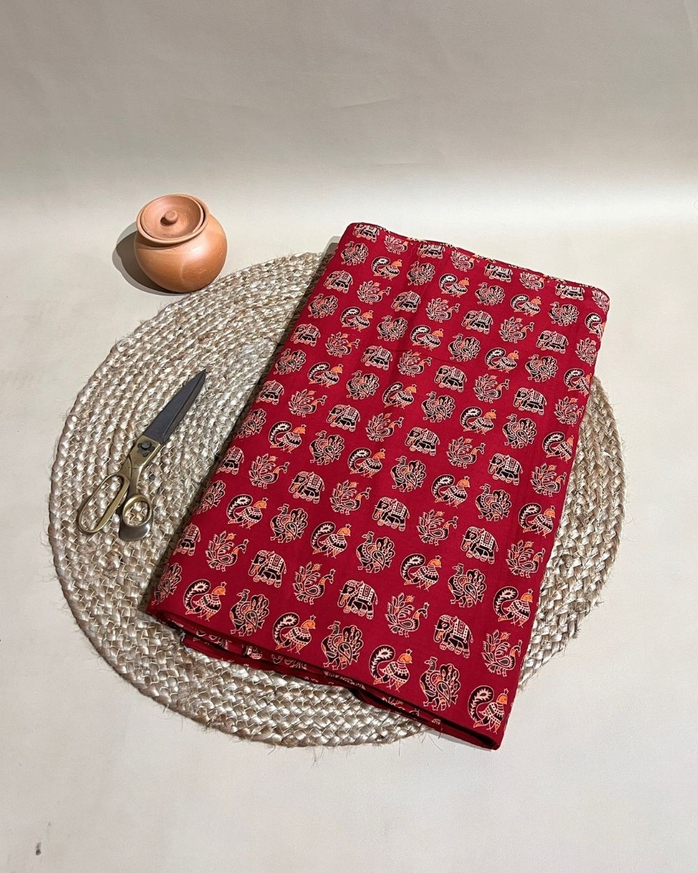 Gujari Print Cotton Red Colour 40 Inches Width