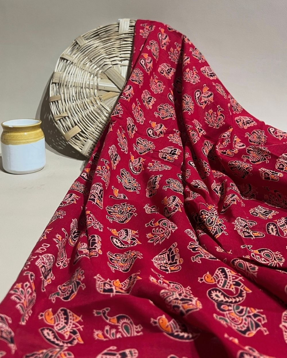 Gujari Print Cotton Red Colour 40 Inches Width