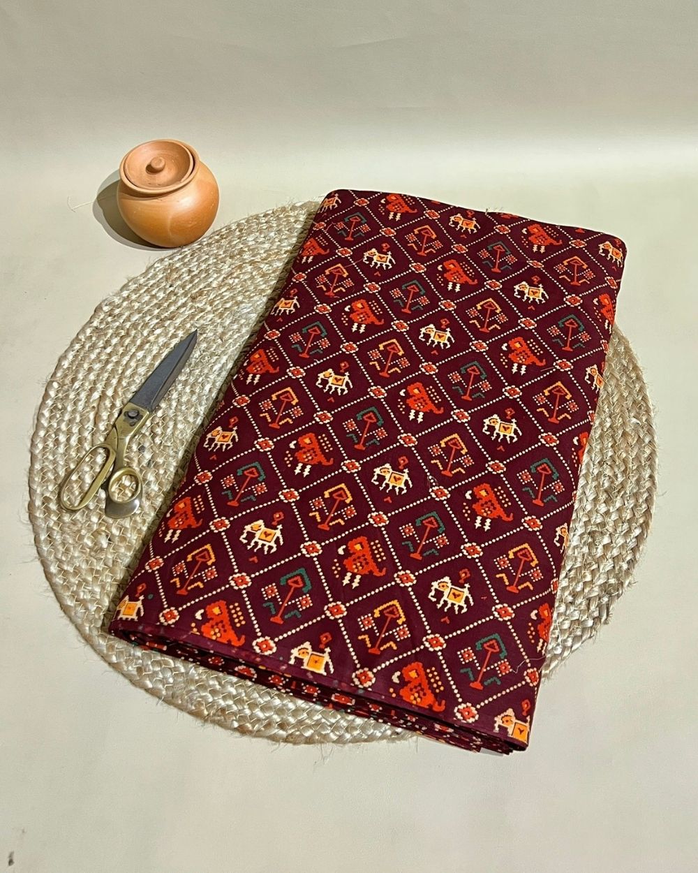 Gujari Print Cotton Maroon Colour 40 Inches Width