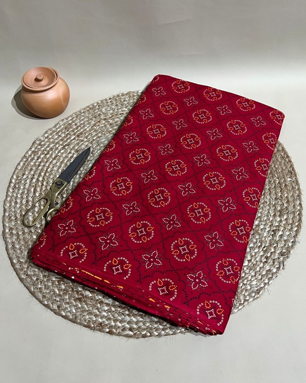 Gujari Print Cotton Red Colour 40 Inches Width