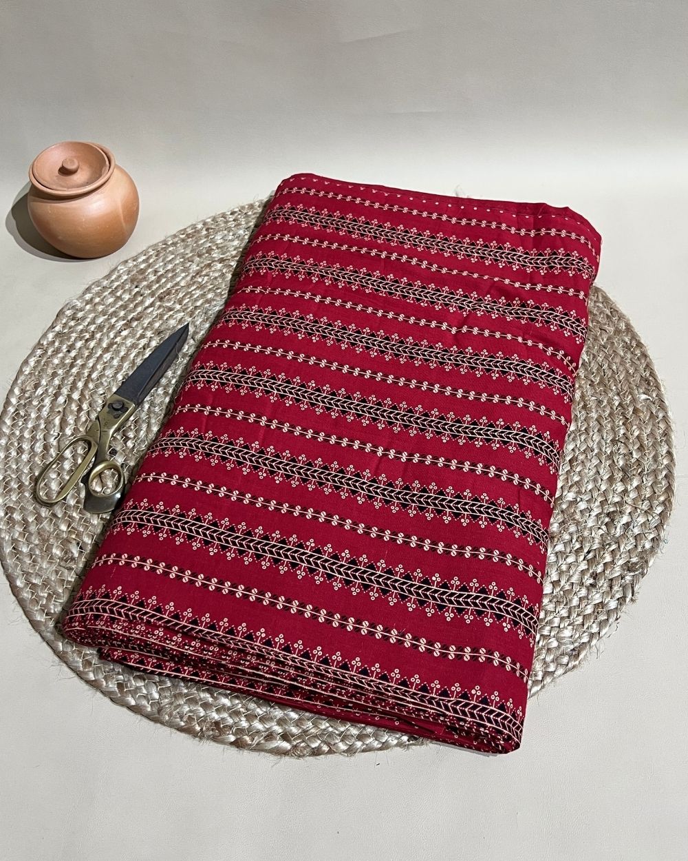 Gujari Print Cotton Red Colour 40 Inches Width