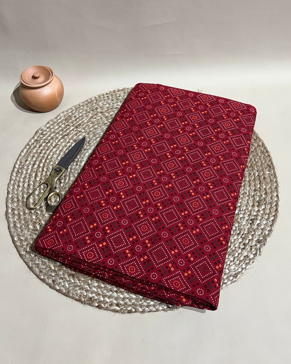 Gujari Print Cotton Red Colour 40 Inches Width