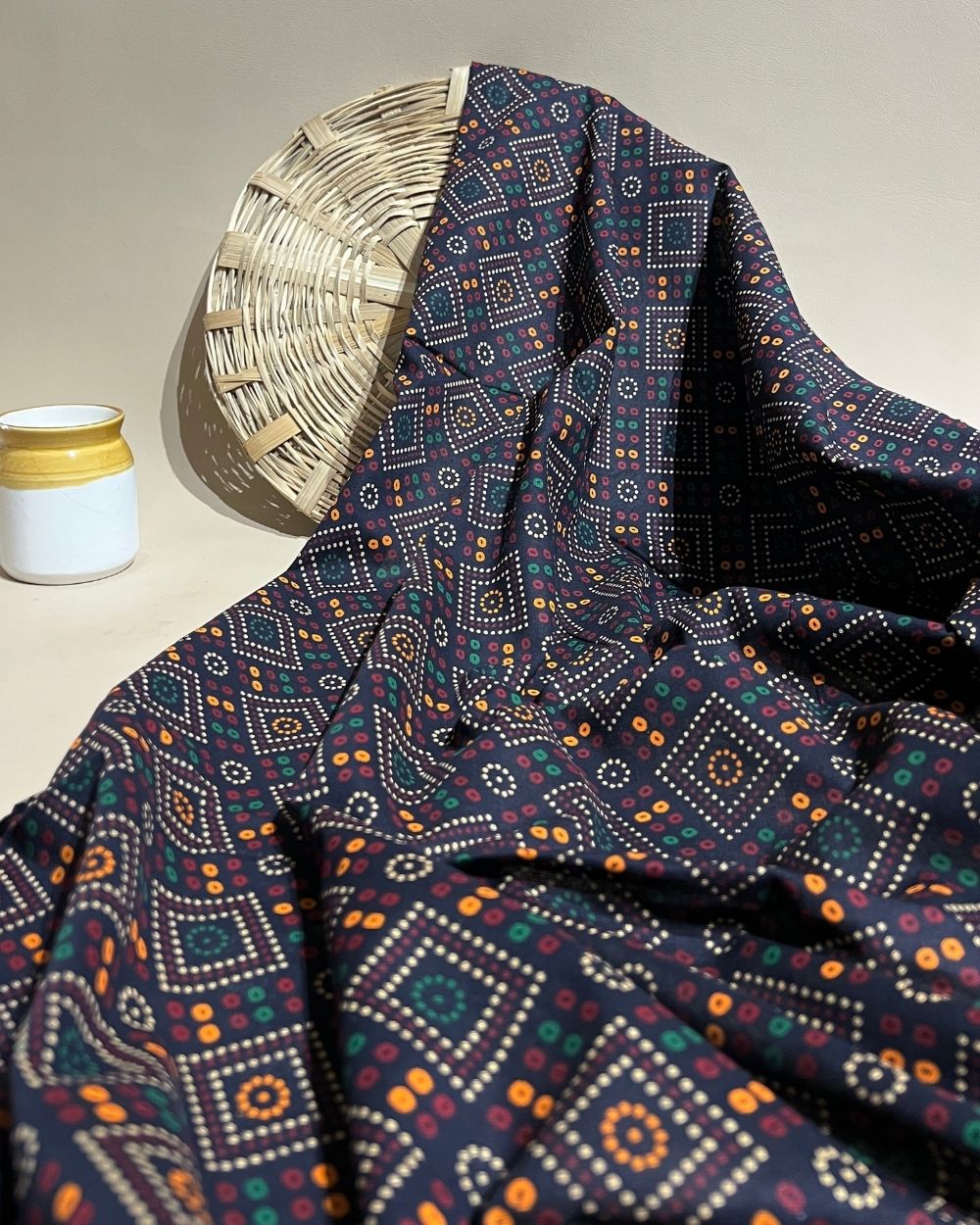 Gujari Print Cotton Dark Navy Blue Colour 40 Inches Width