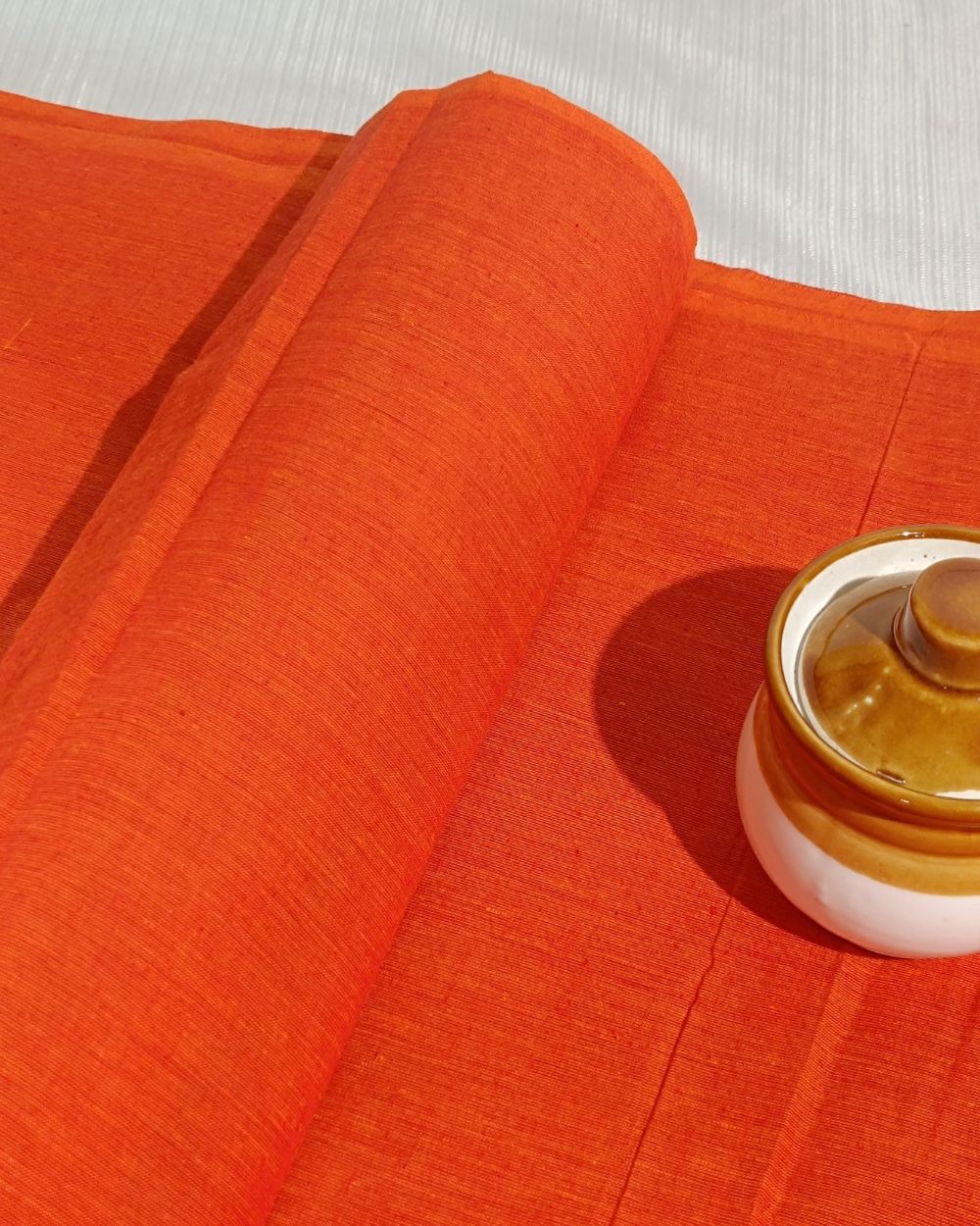 Plain Khadi Cotton Fabric Rust Orange Colour 45 Inches Width