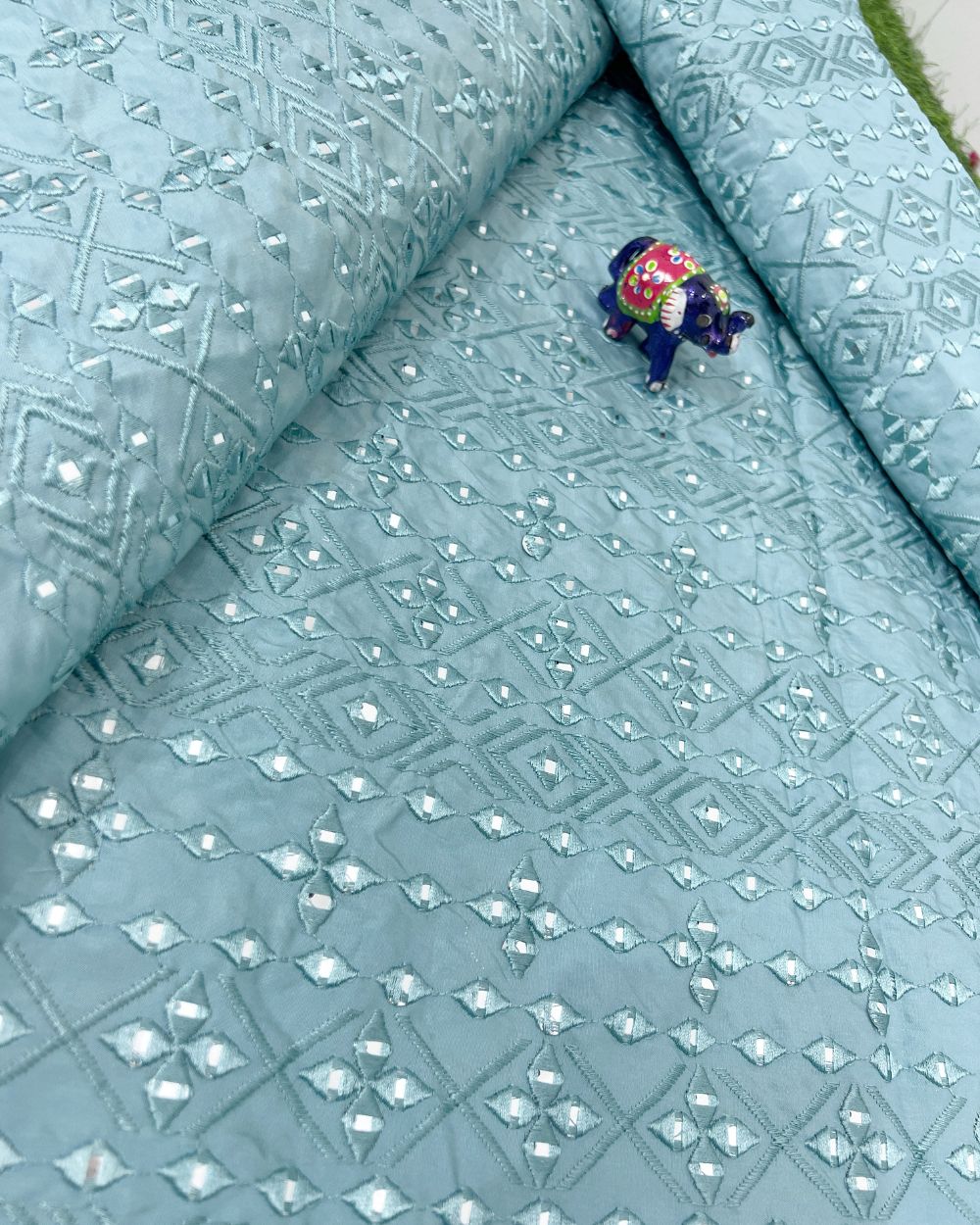 Malai Silk Work Sky Blue Colour 55 Inches Width