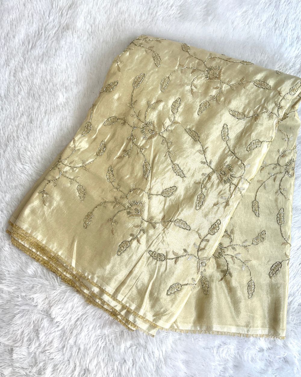 Dyeable Cosmos Work Golden Colour 44 Inches Width