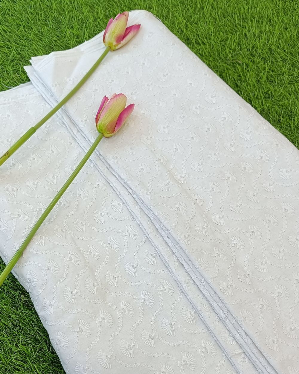 Chikankari Cotton Work White Colour 44 Inches Width