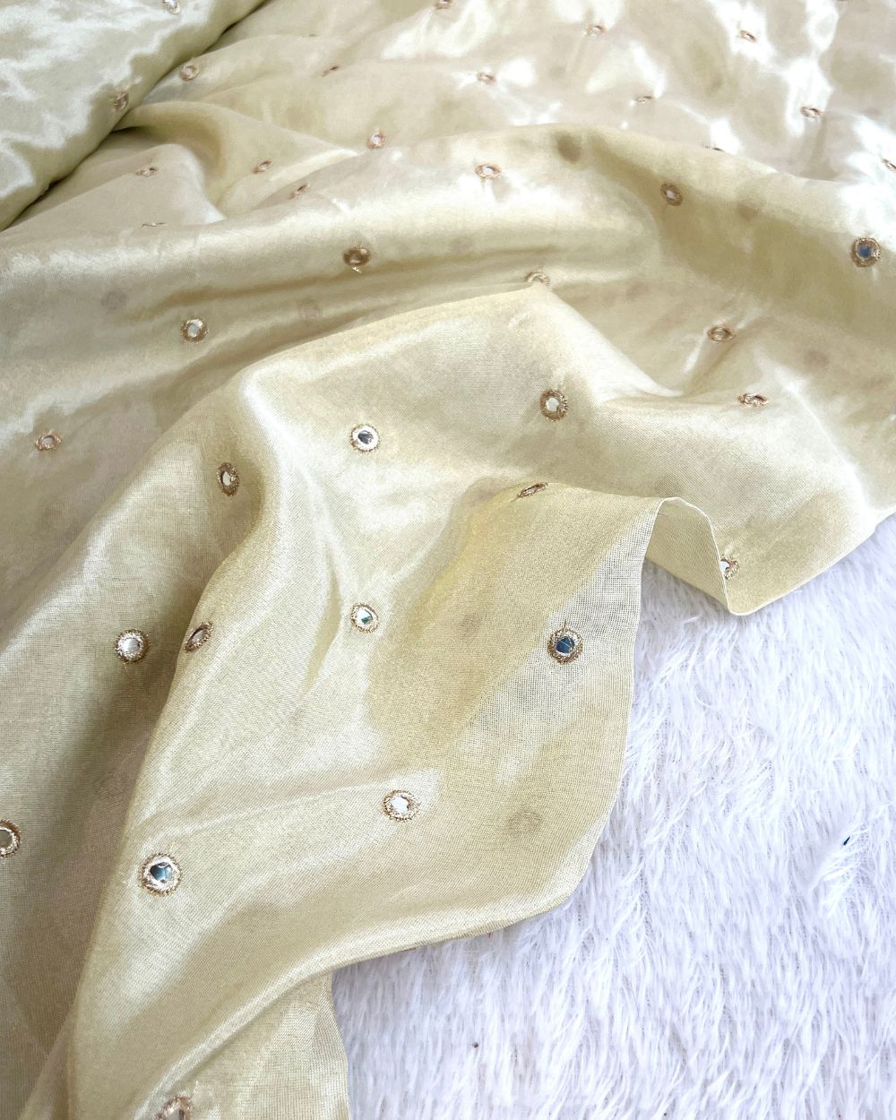 Dyeable Cosmos Work Golden Colour 46 Inches Width
