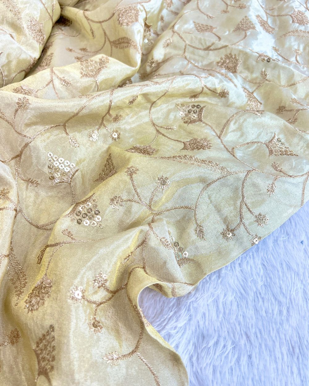 Dyeable Cosmos Work Golden Colour 46 Inches Width