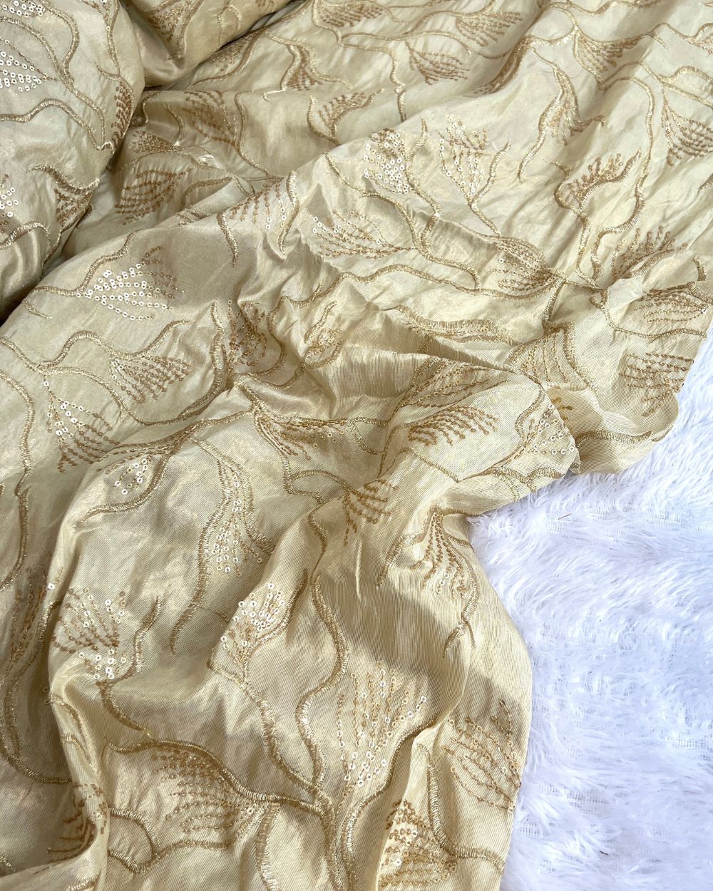 Dyeable Cosmos Work Golden Colour 48 Inches Width