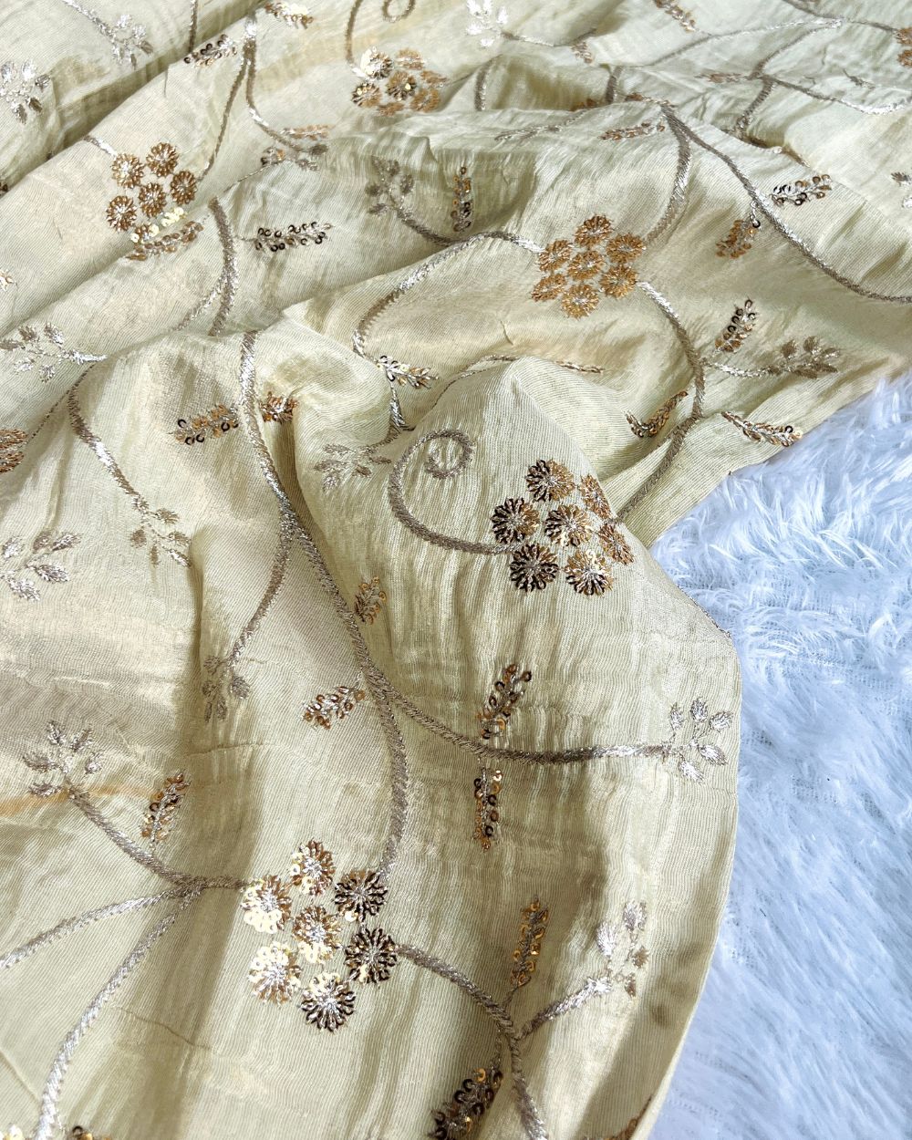 Dyeable Cosmos Work Golden Colour 45 Inches Width