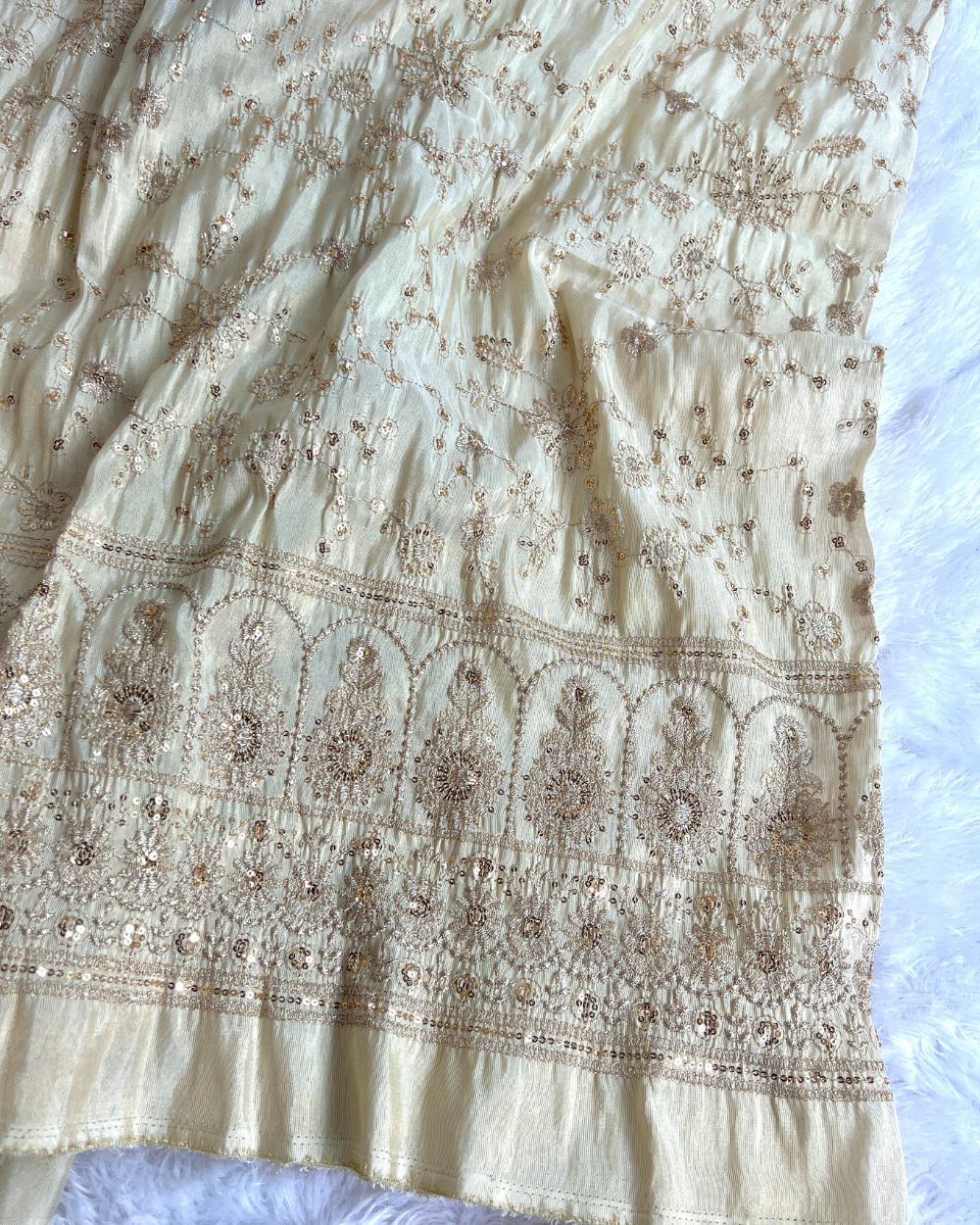Dyeable Cosmos Border Work Golden Colour 45 Inches Width
