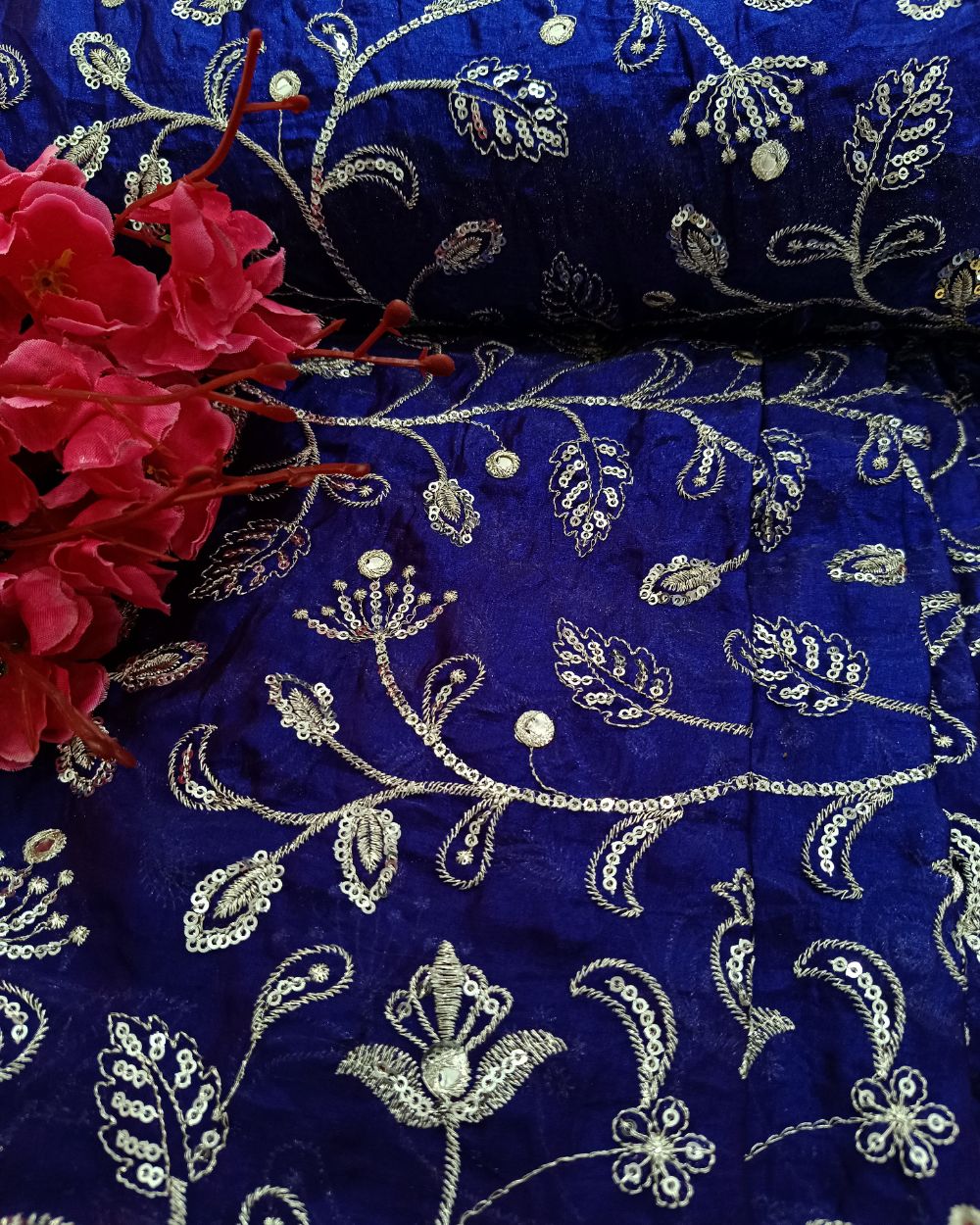 Space Silk Work Blue Colour 44 Inches Width