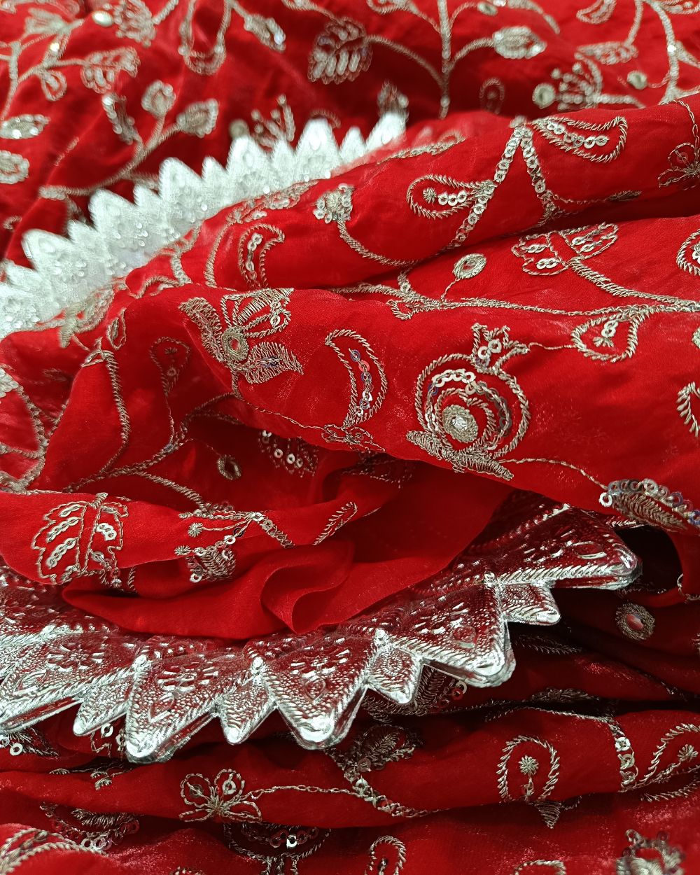 Space Silk Work Red Colour 44 Inches Width