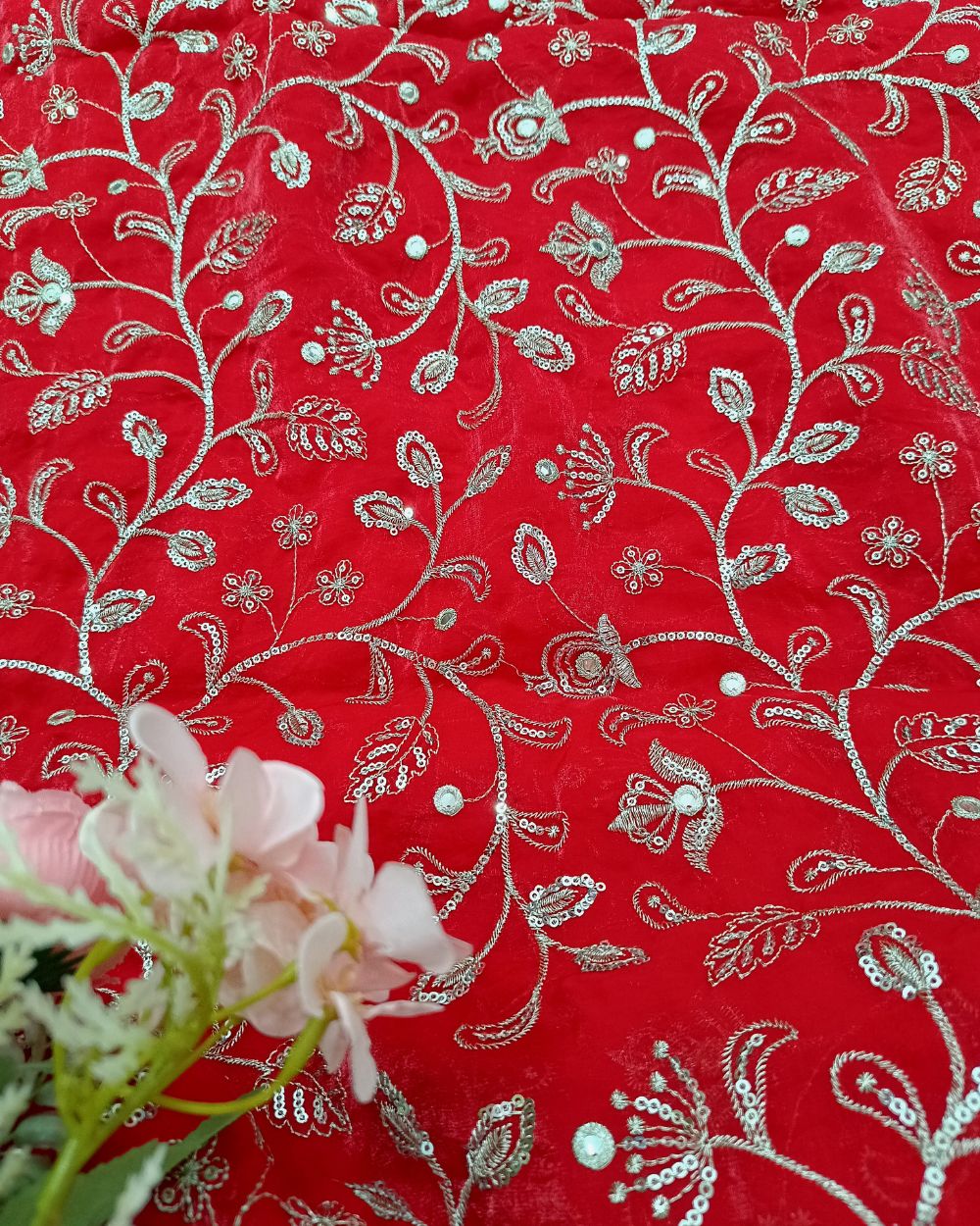 Space Silk Work Red Colour 44 Inches Width